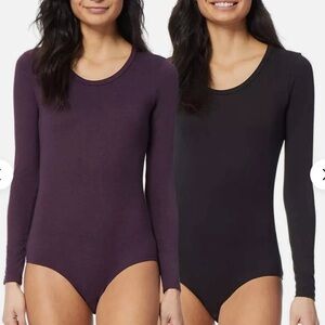 32 Degrees Women's Long Sleeve Bodysuit - 2 Pack - Black/Purple
